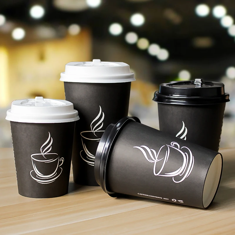 Custom eco friendly black reusable coffee cup vaso 8 oz cafe desechable 16 onzas coffee paper cups with lids