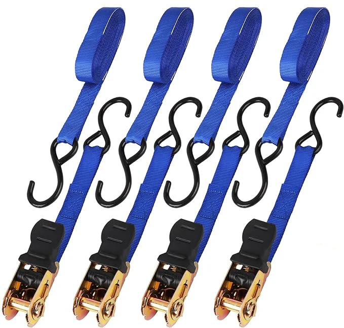 USA Standard 1' Polyester Ratchet Strap With S Hook Tie Down Straps Belt for Moving Appliances Lawn Equipment Motorcycle