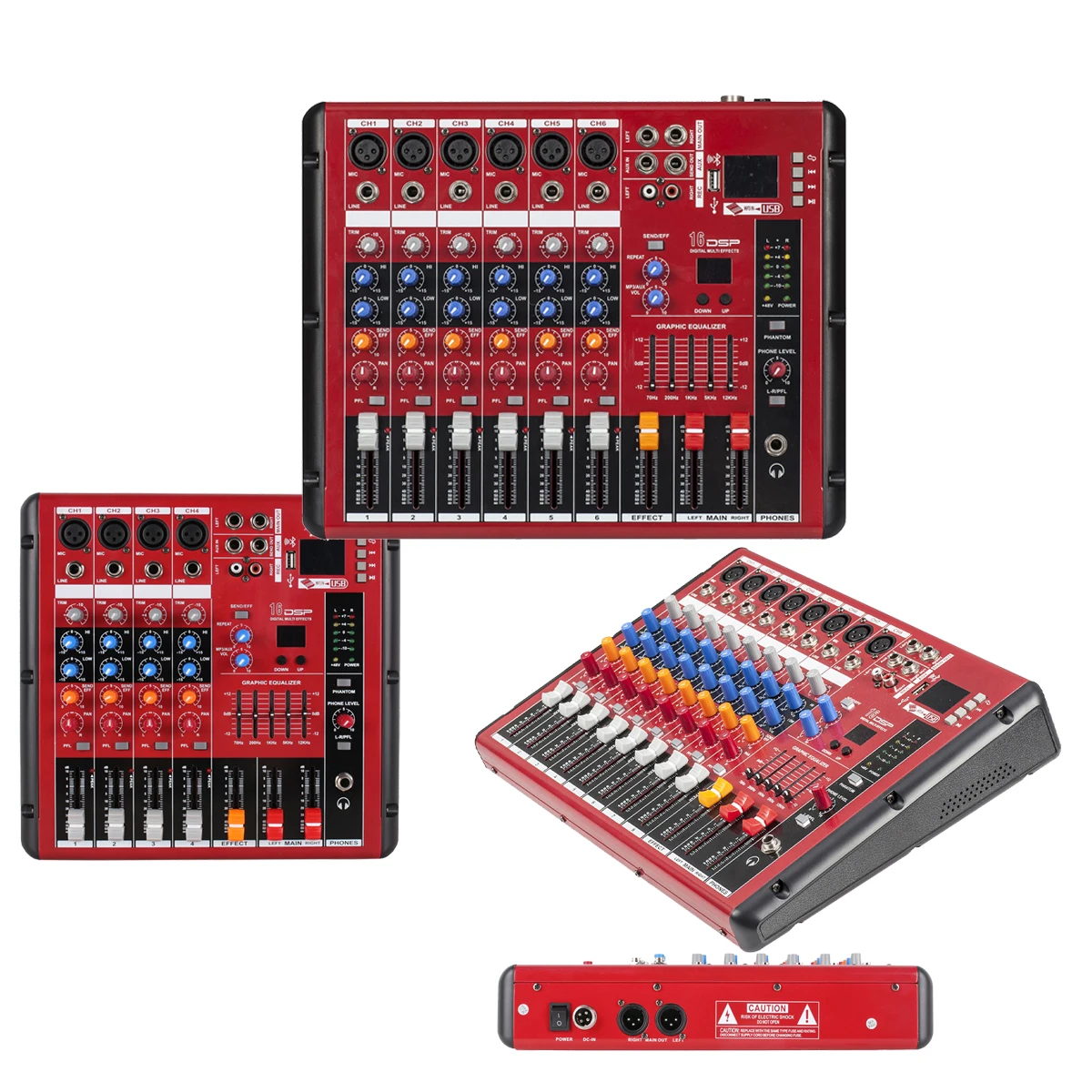 Red Best 4 6 8 Channel Sound Mixing Console Power Mixer Bluetooth 48V Microphone USB Music For Stage Sing DJ Karaoke