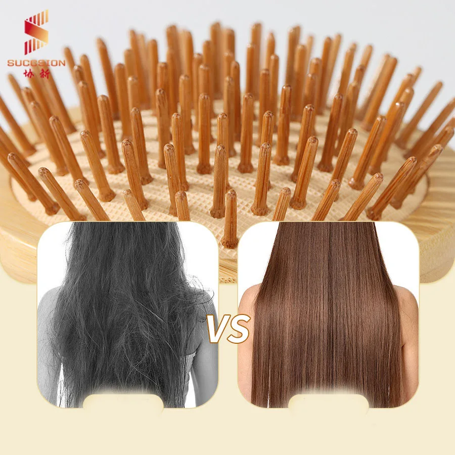 Wholesale Customize Logo Massage Natural Self Cleaning Round Hairbrush Wood Hair Massage Brushes