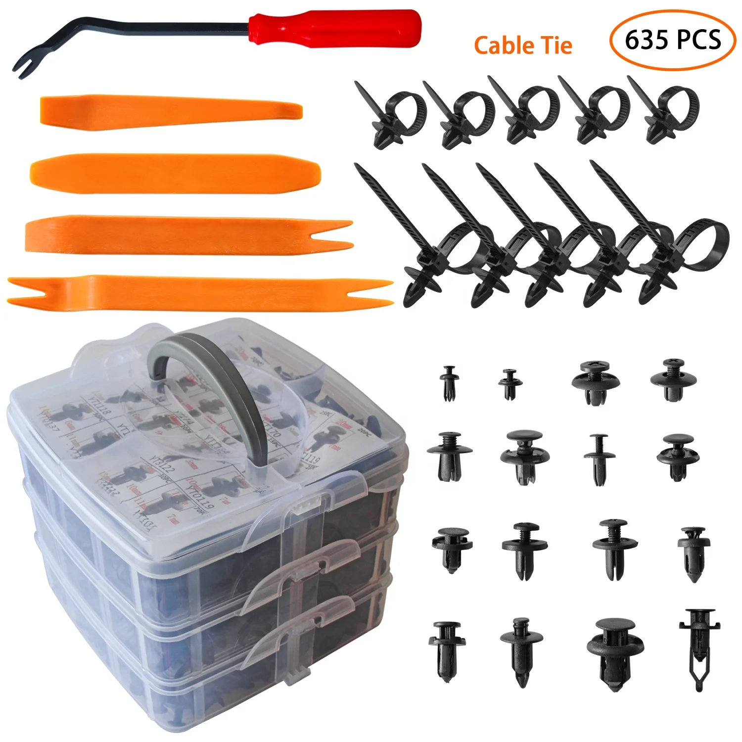 635 шт. Автомобильные пластиковые клипсы пуш-ап с заклепками комплект автомобиля фиксатор отделкой панели крепежи набор