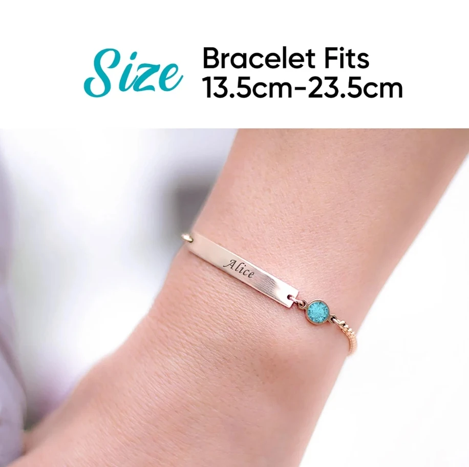 Custom Personalized Stainless Steel Birthstone Natural Stones Engraved Bar Adjustable Bracelets