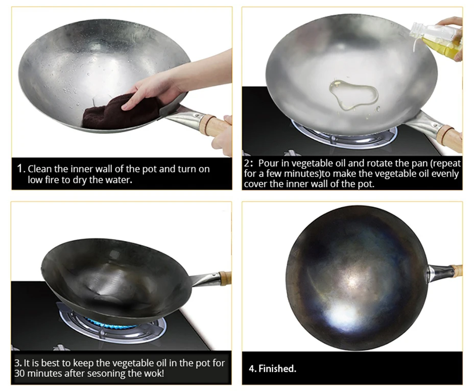 Chinese traditional large wok cast iron cookware 32cm grill chef wok pan cooking flat bottom cast iron woks