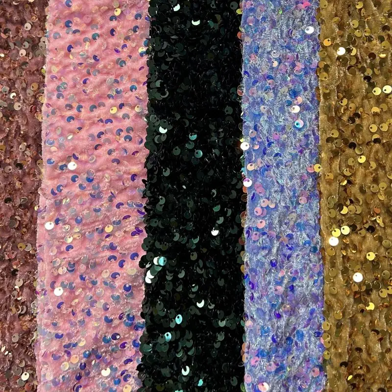 Good sell white emerald green colorful sequins embroidery velvet lace fabric
