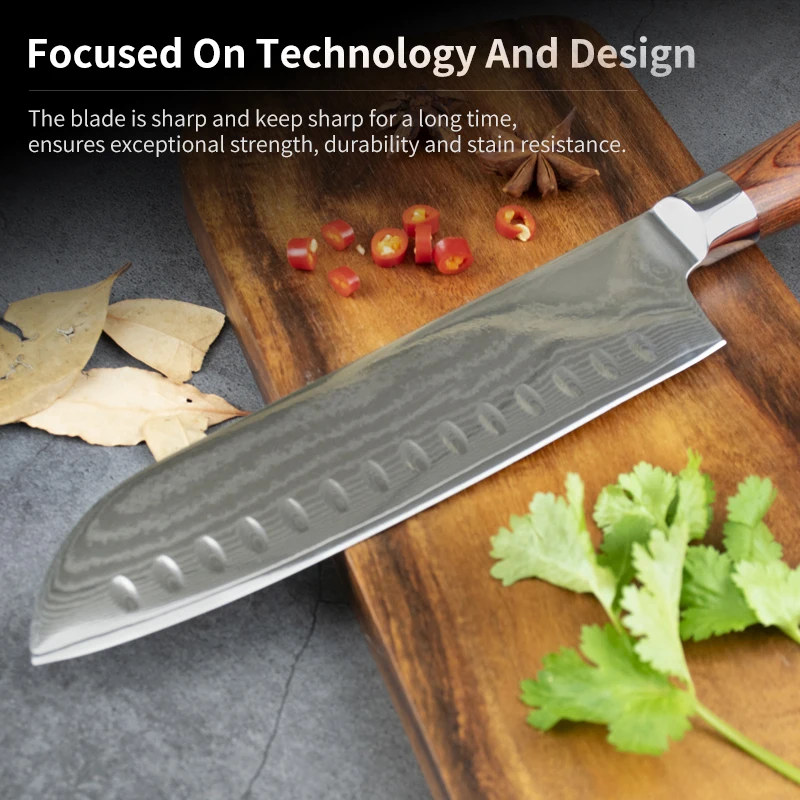 OEM/оптовая продажа 7 дюймов дамасский нож Santoku 67 слоев нержавеющей стали pakka деревянной ручкой шеф-повар с