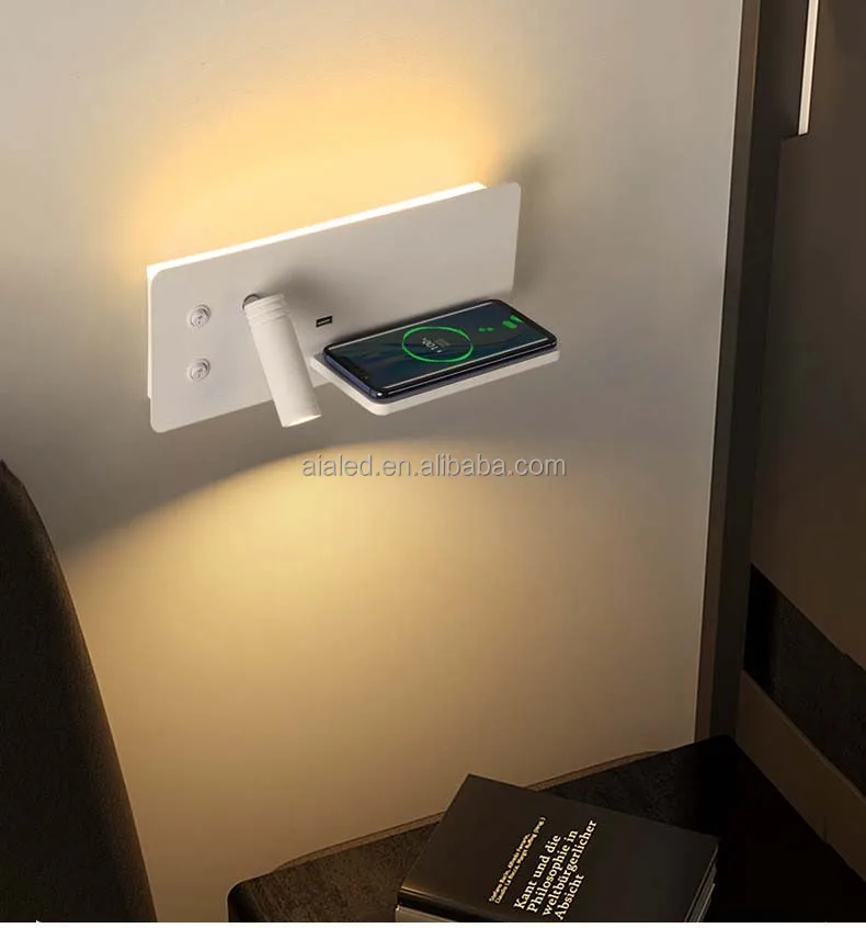 Прикроватная USB-лампа для чтения с беспроводной зарядкой гибкий настенный светильник изголовья кровати многофункциональный