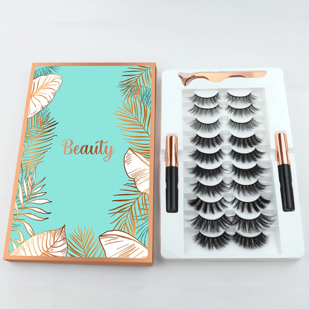 Private Label 3D 10 Pairs False Eyelashes Kit Silk Eyelash Glue Tweezers Set