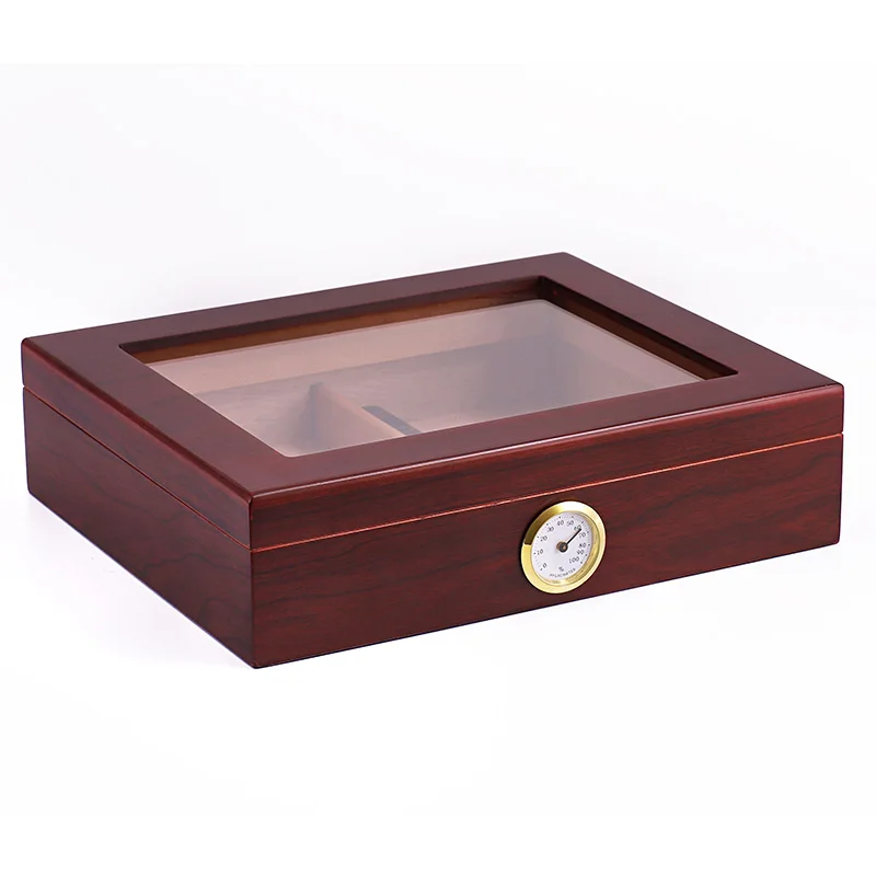 Factory Wholesale Customized Logo cigar humidor box gifts for men unique Wooden Storage Cigar Boxes Glass Top Cigar Humidor