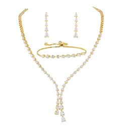 New Arrival High Quality Set of 3 Pieces CZ Wedding Necklace Bracelet and Earring Elegant Jewelry Gift for Bride Girlfriend Wife