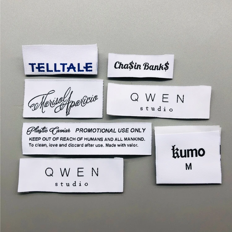 High Density Custom Trademark End Fold Neck Tags Machine Woven Labels for Lady Garments