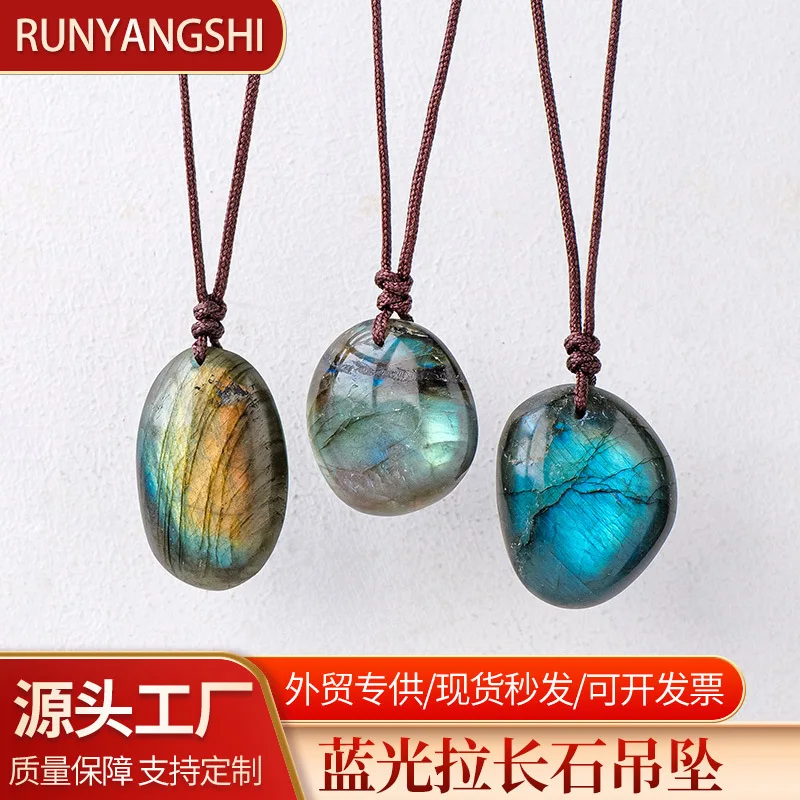 Natural tumbled natural quartz Irregular labradorite Pendant crystals healing stone shand woven adjustable pebble necklace