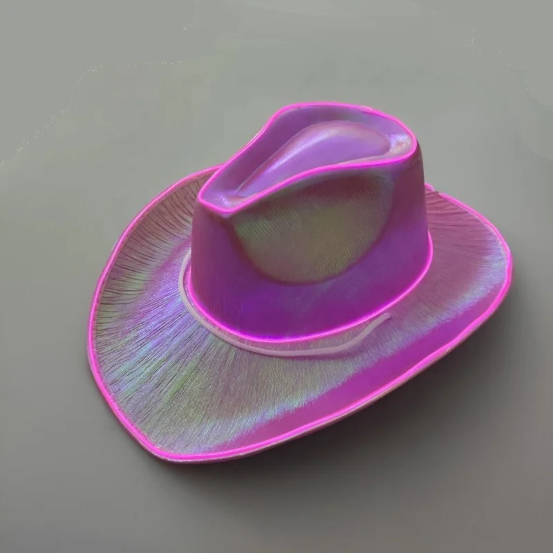 Neon Cowboy Hat Party Neon Sparkly Glitter Space Cowboy Hat light up holographic cowgirl hat for Birthday & Bachelorette Parties