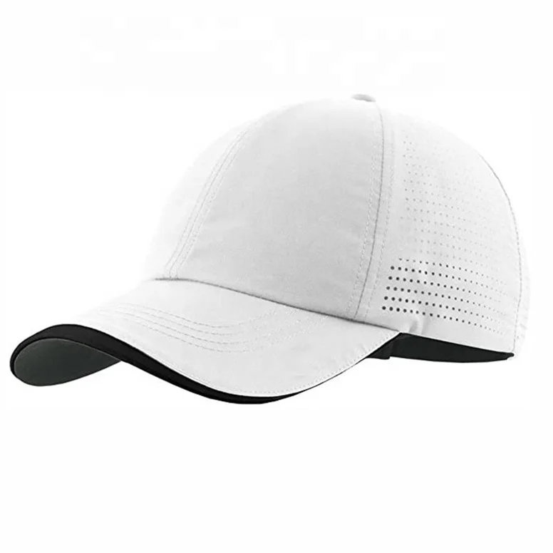 custom logo navy Blue breathable quick dry nylon polyester Laser Holes sports golf perforated Hats Cap for men women