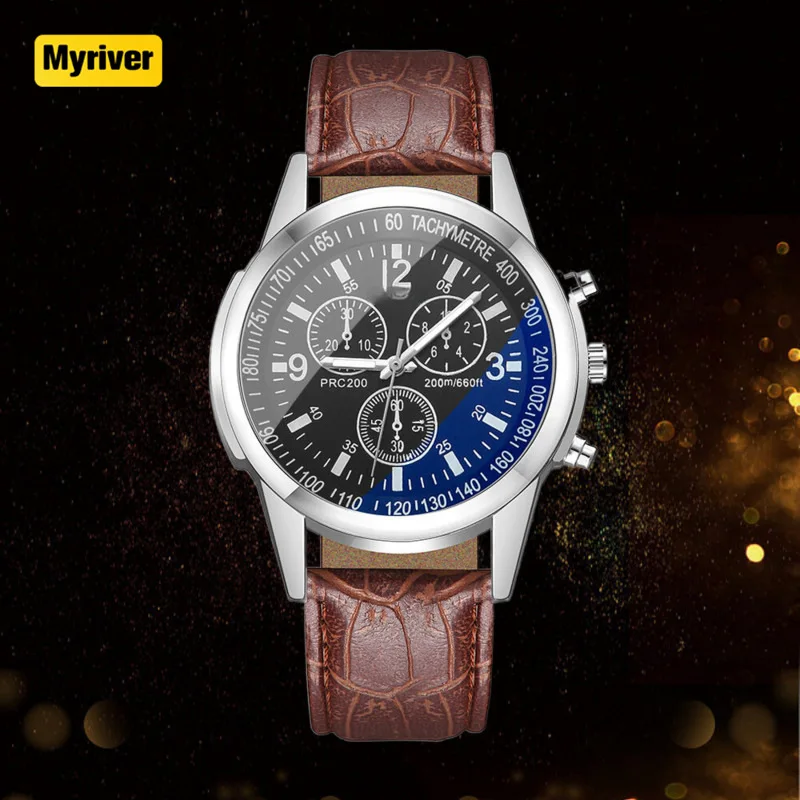 Myriver New Style Blue Boys Quartz Watch Special Pu Leather Strap Water Proof Date Display 3 Dials Vintage Business Watch