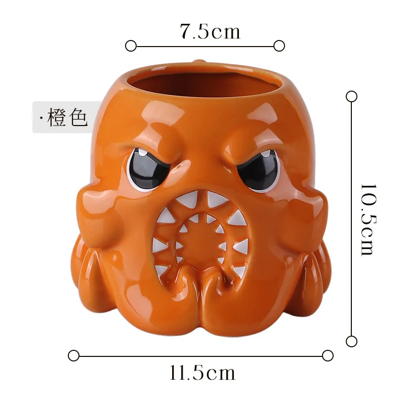 Hot sale halloween gift orange color glazed porcelain octopus cup custom mugs creative ceramic coffee mug