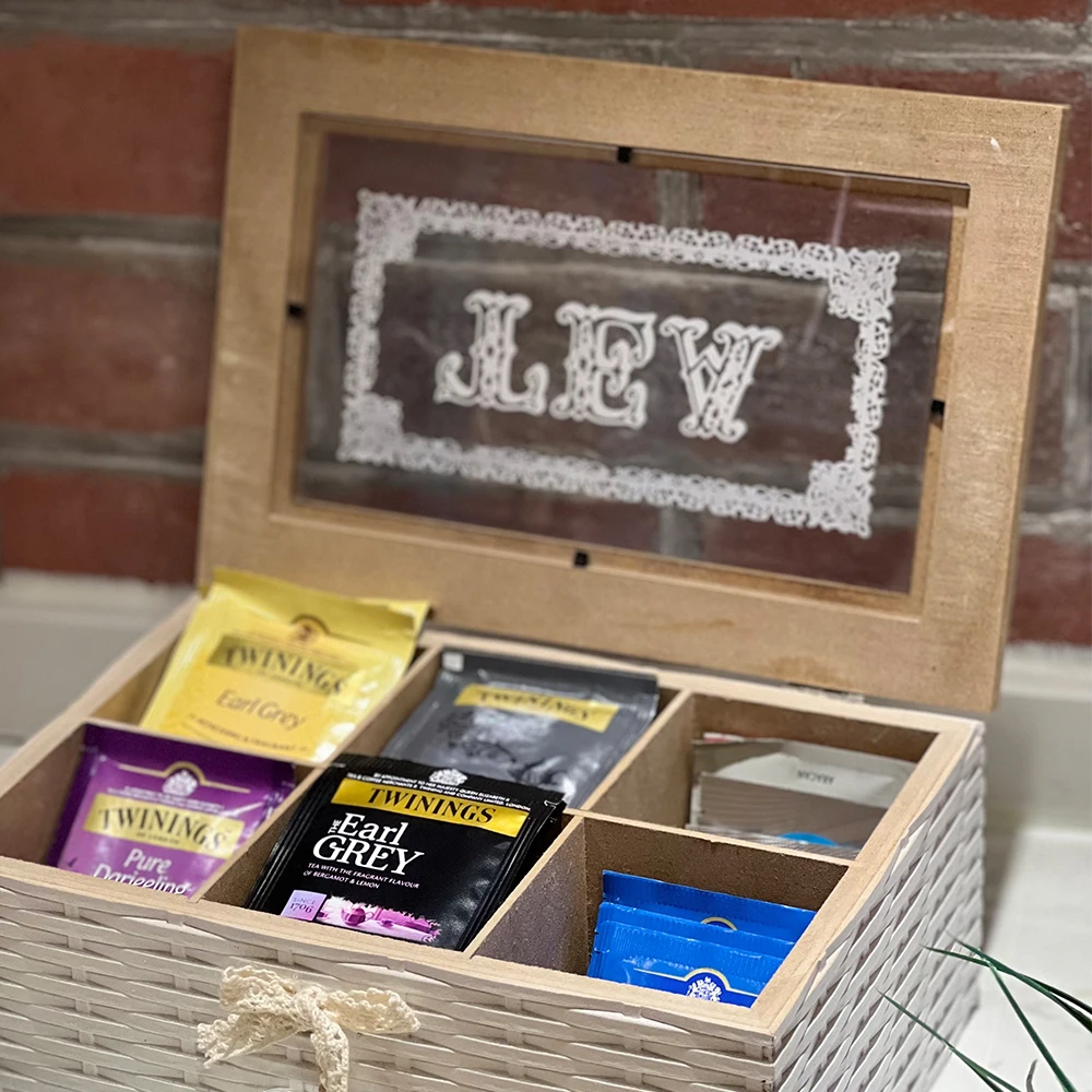 Food-grade MDF tea bag organizer storage box recycle tea storage box with separate compartments