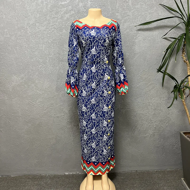 Print Vintage Summer Casual Long Dresses For Women 2023 Ladies Elegant Lantern Sleeve Dashiki Africa Clothes Fashion Daily Dress