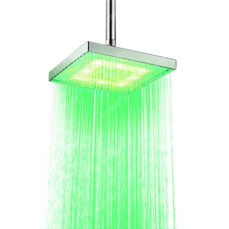 8Inch Bathroom Red Square LED Shower Head Fixed Wall Mount Shower Head(ABS material)