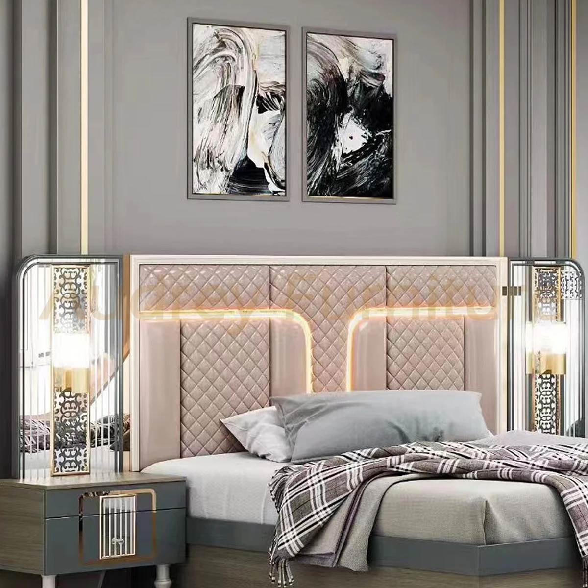 Audrey Luxurious King Bedroom Furniture Sets Led Lighted Modern Complete King Size Bedroom Sets