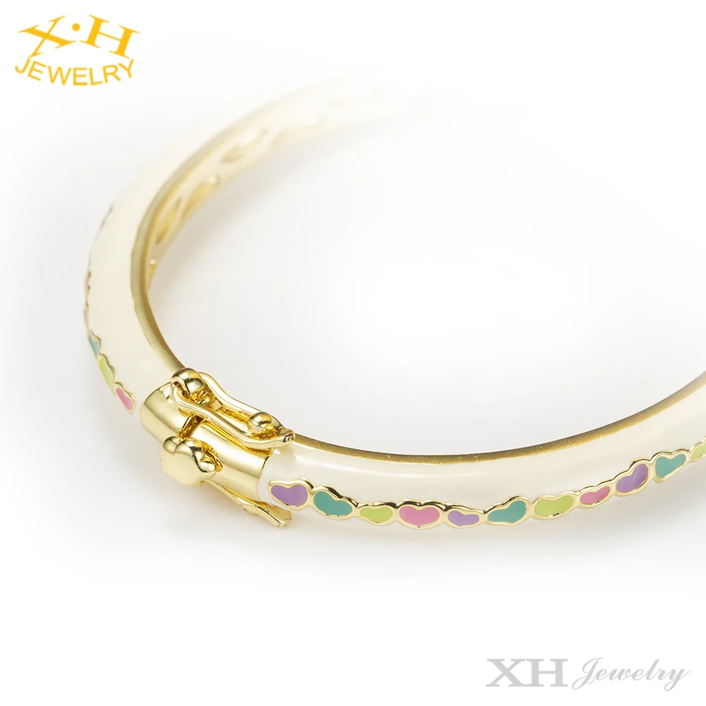 High Quality Kids Jewelry Colorful Love Heart Flower Enamel Brass Bangle Gold Plating