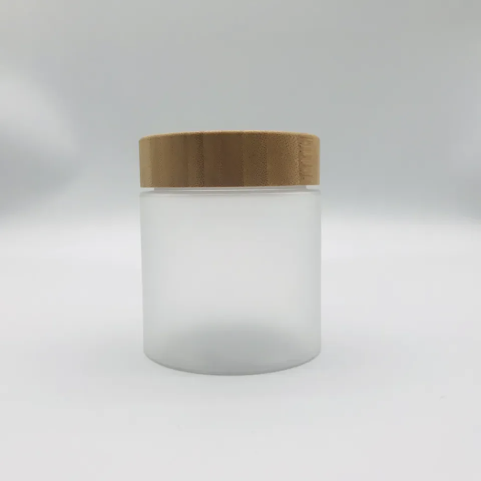 Real bamboo lid PET plastic 8oz face cream jar with bamboo lid clear frosted amber transparent