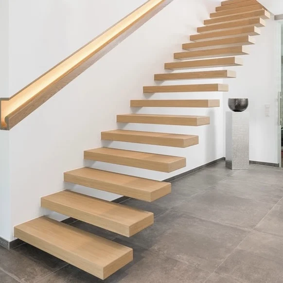 Latest modern design wooden glass staircase house for steel wood staircase floating stair bracket