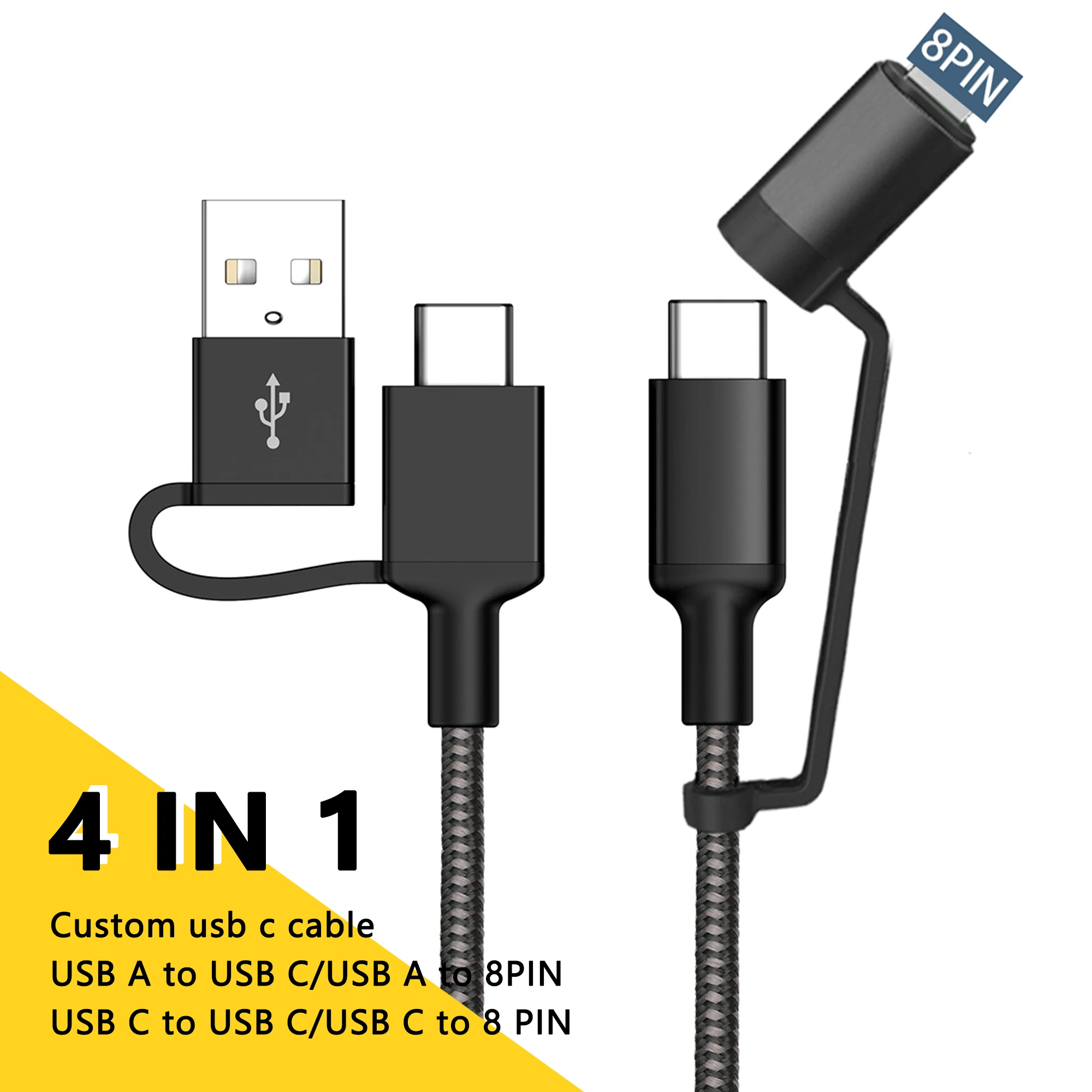 Новый 4-в-1 кабель для передачи данных 8 pin USB 2,0 быстрая передача данных зарядное устройство для телефона USB-A к USB-C типу зарядные кабели для IPH HUAWEI Android