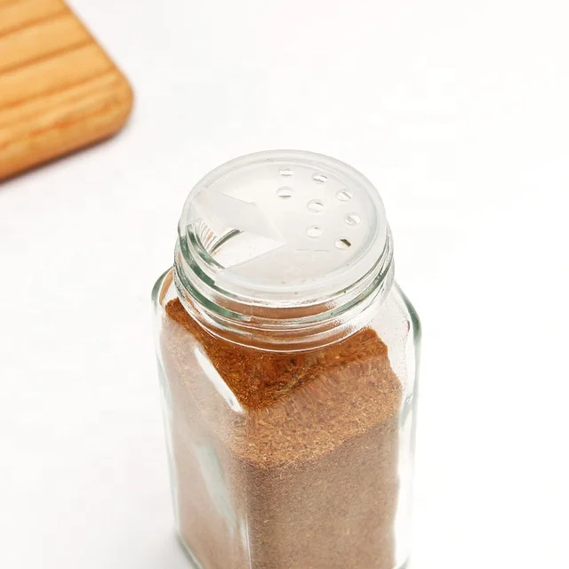 clear empty 4oz 120 ml square round glass spice jar condiment bottle pepper shaker seasoning containers with dual flip cap