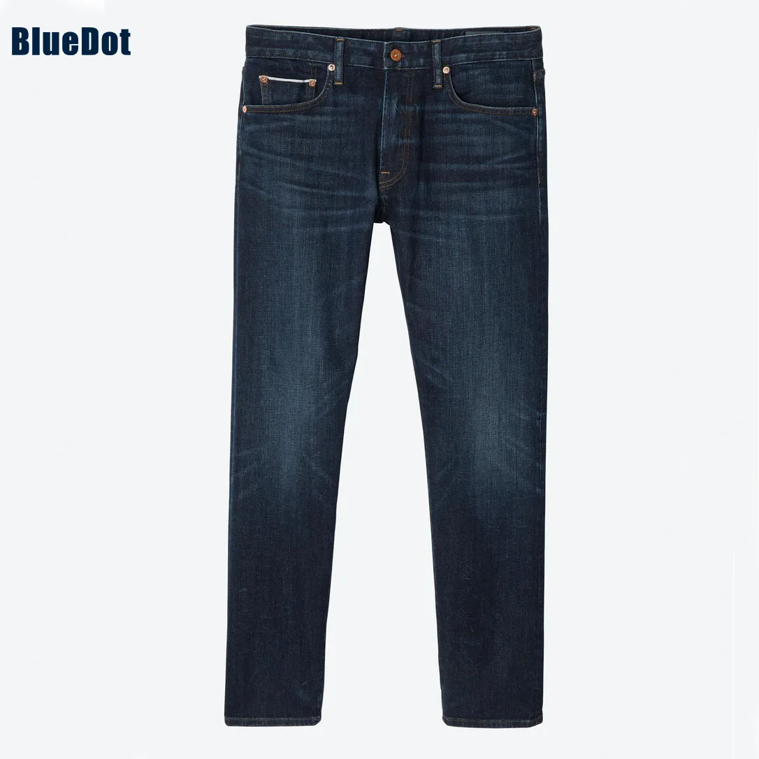 Джинсы Bluedot мужские однотонные, классические брюки в стиле high street, с эффектом потертости, темно-синие, на осень