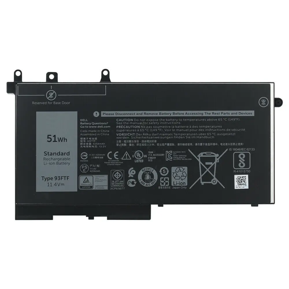 Аккумулятор 93FTF для Dell Latitude 5280 5480 5580 5290 5490 5590 4YFVG 51WH