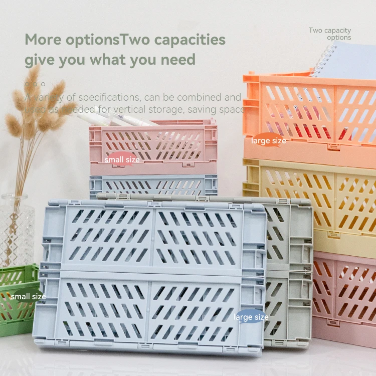 China Factory Home Small Organizers Desktop Foldable Crate Plastic Folding Storage Basket Collapsible Storage Crate