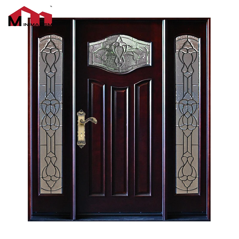 Main Entrance American Style Models Mahogany Solid Wooden Entrance Exterior Entry Front Double Wood Doors