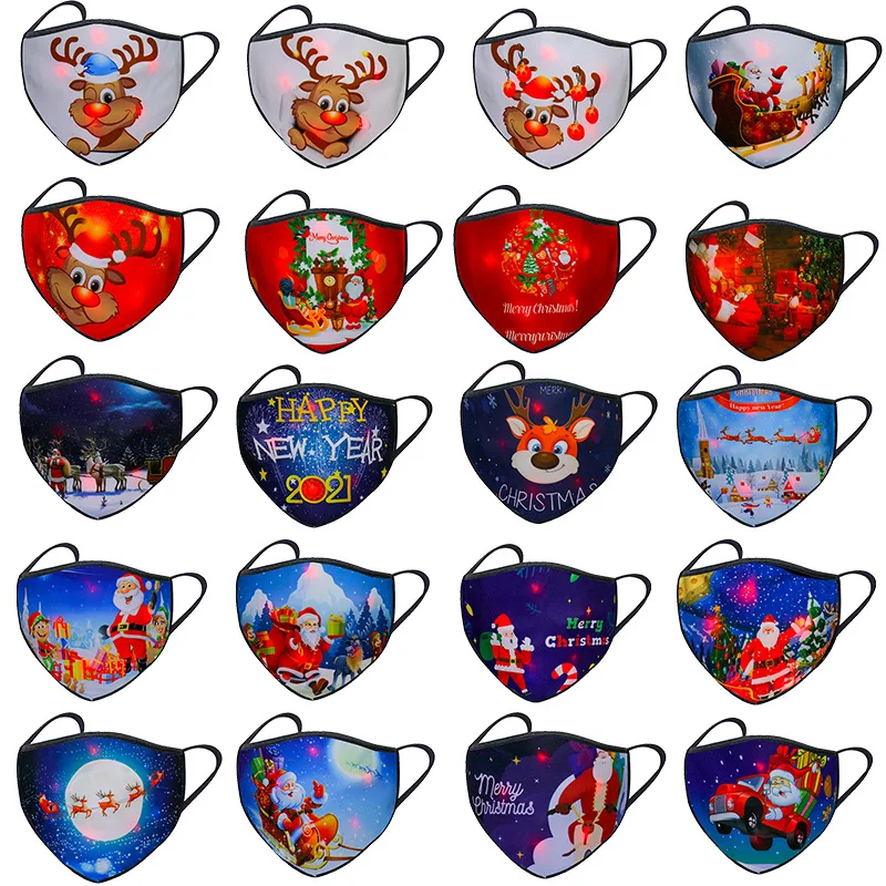christmas gifts 2021 New Santa Claus Elk Logo Holiday party cartoon print LED light mask