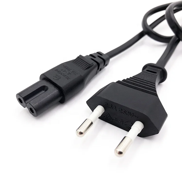 VDE standard euro 2 pin plug 2.5a 250v H03VVH2-F 2*0.5/0.75mm2 plastic power cord