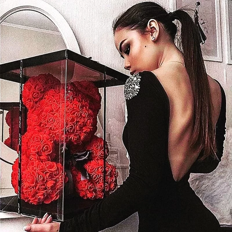 2022 Customized Romantic teddy bear valentine rose Teddy Bear Gift Birthday Present Christmas Wedding Artificial Flowers