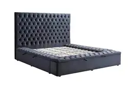 Pinzhi home modern tall tufted storage platform Queen King size velvet beds cama lit foshan furniture bed frame set