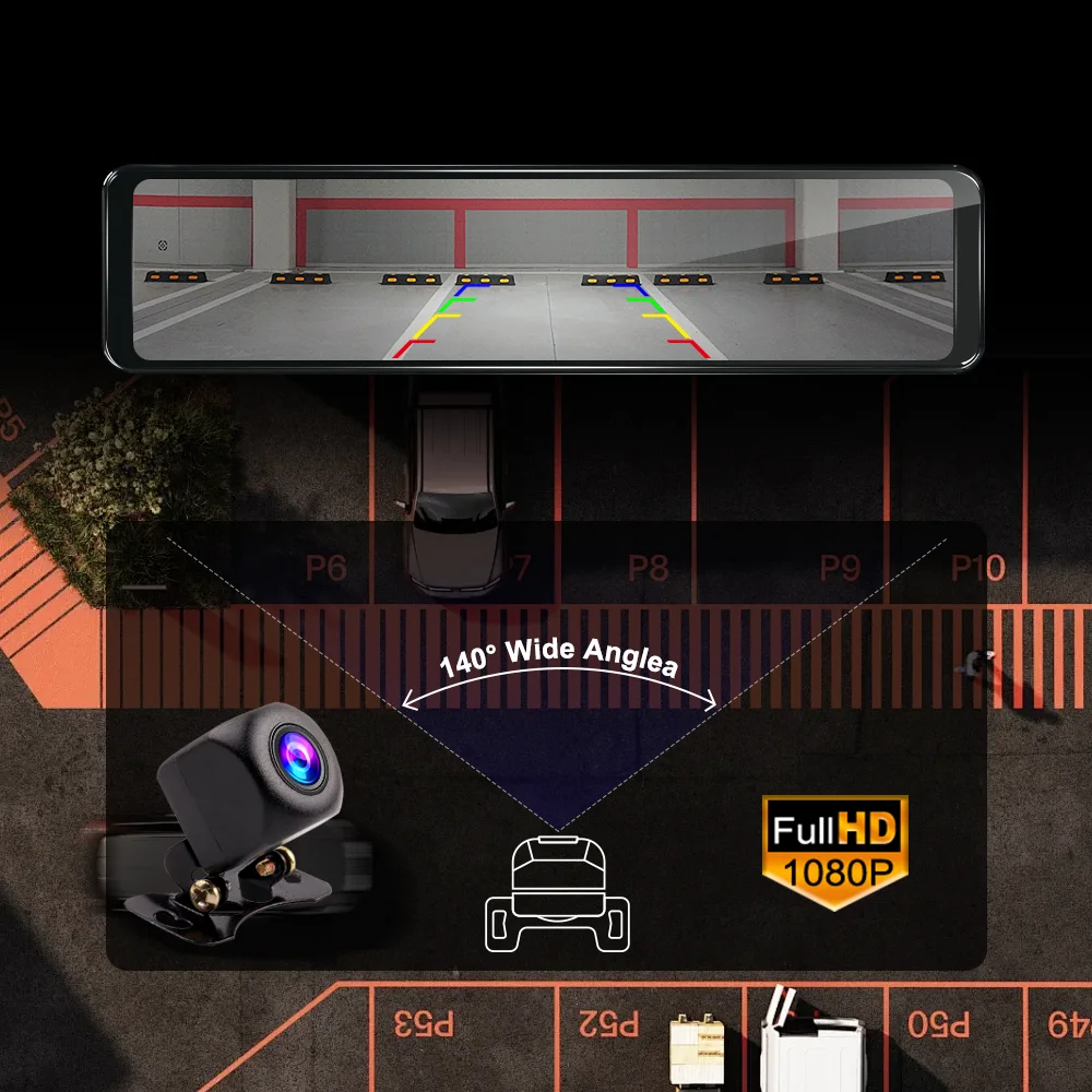 12 Inch 4K+1080P rearview mirror Car DVR Carplay Android Auto WIFI GPS dual Dash Cam front and rear 4K for Car Auto Recorder