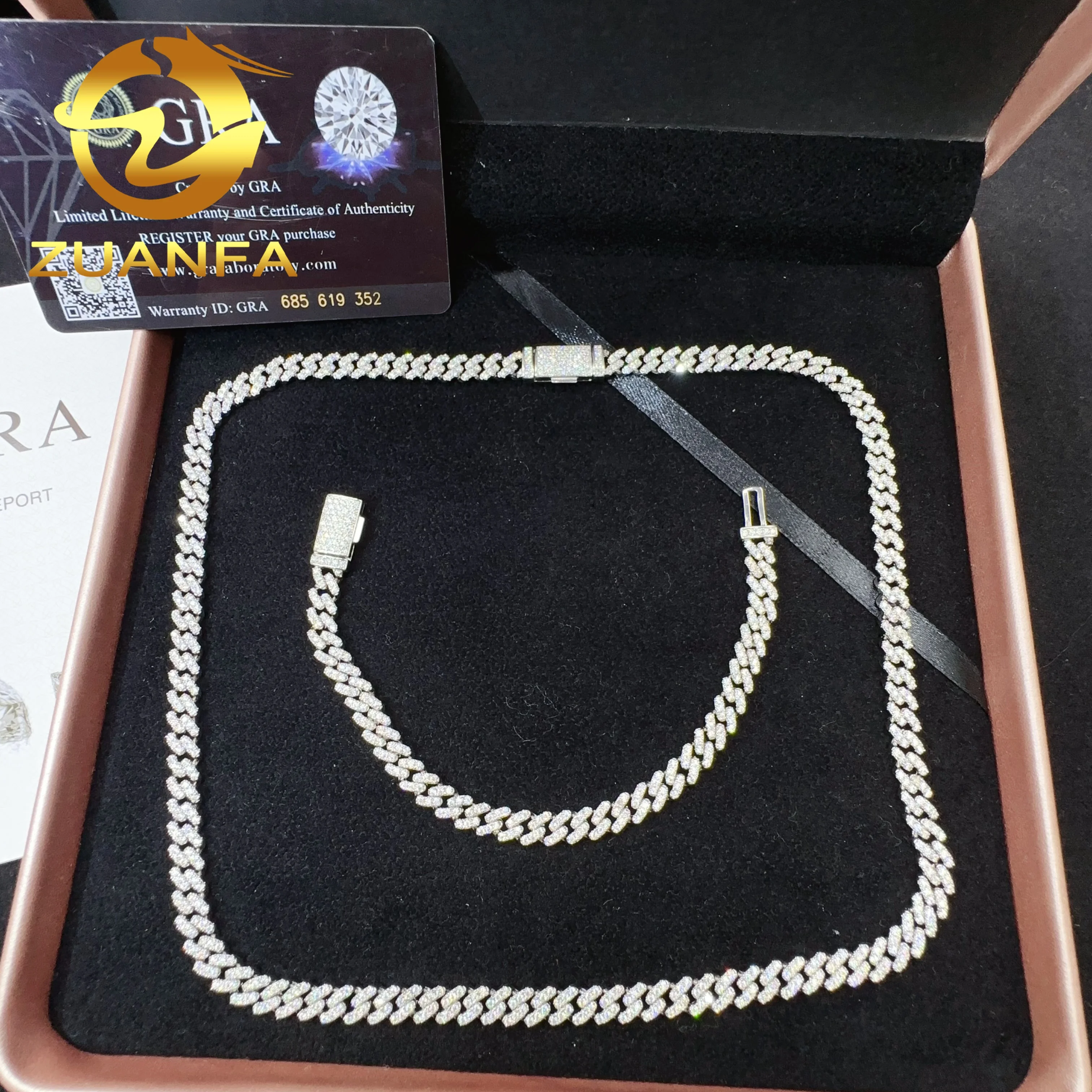Hot selling 6mm necklace 925 sterling silver wholesale price iced out vvs moissanite diamond jewelry hip hop cuban link chain br
