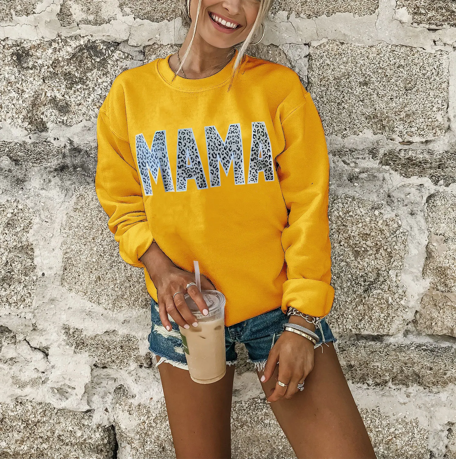 
Mama Sweatshirt Women Cute Leopard Funny Letter Print Mom Blouse Tops Casual Long Sleeve Vacation Shirts Tops 