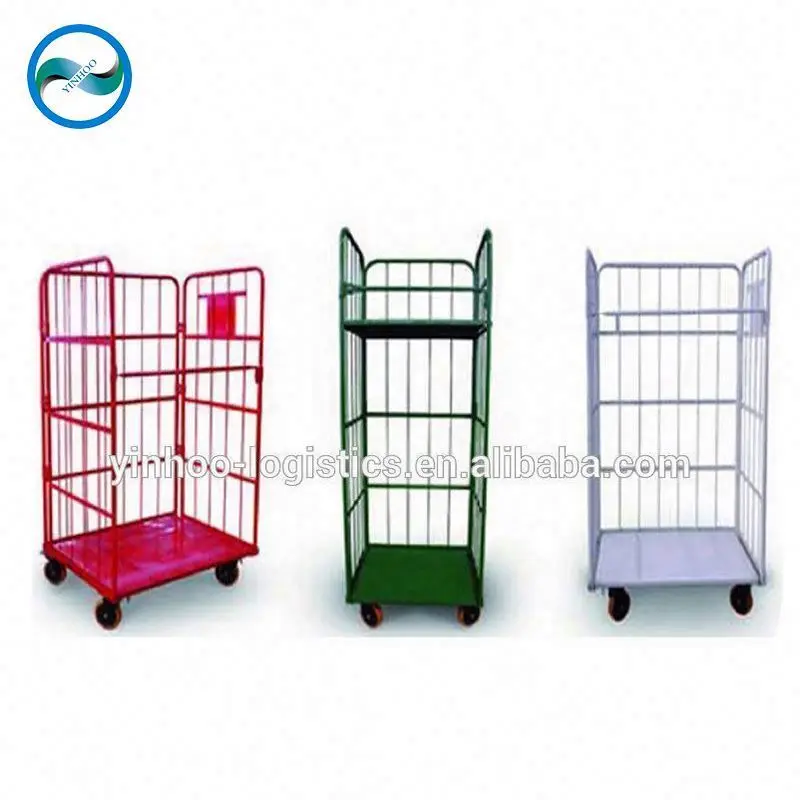 Warehouse industrial cargo delivery ESD collapsible foldable 4 wheel cage trolley