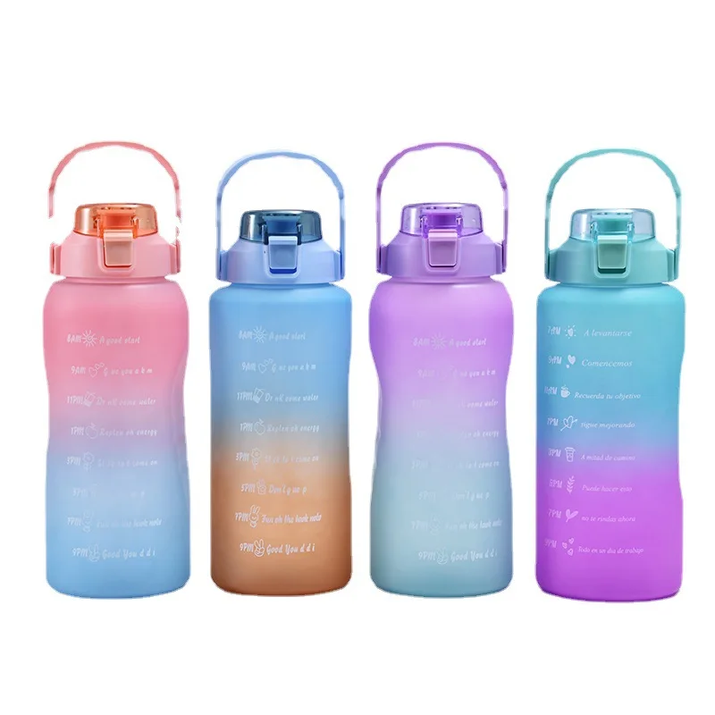 64 Oz Bpa Free Reusable Time Marker Camping Water Jug With Handle Leakproof Large Motivational Water Bottle For Gym