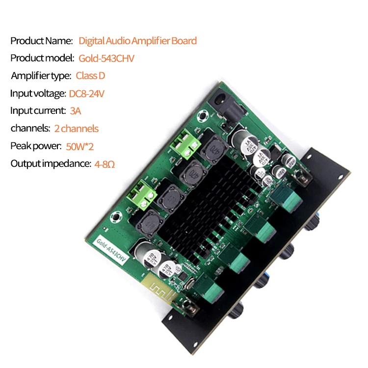 TPA3116D2 Gold-543CHV BT Dual Channel Stereo Power Digital Audio Power Amplifier Board 2*50W