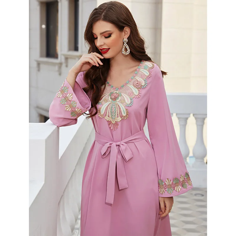 Ladies party dress Wholesale cotton gown Dubai Arabian Desi Ladies pink dress