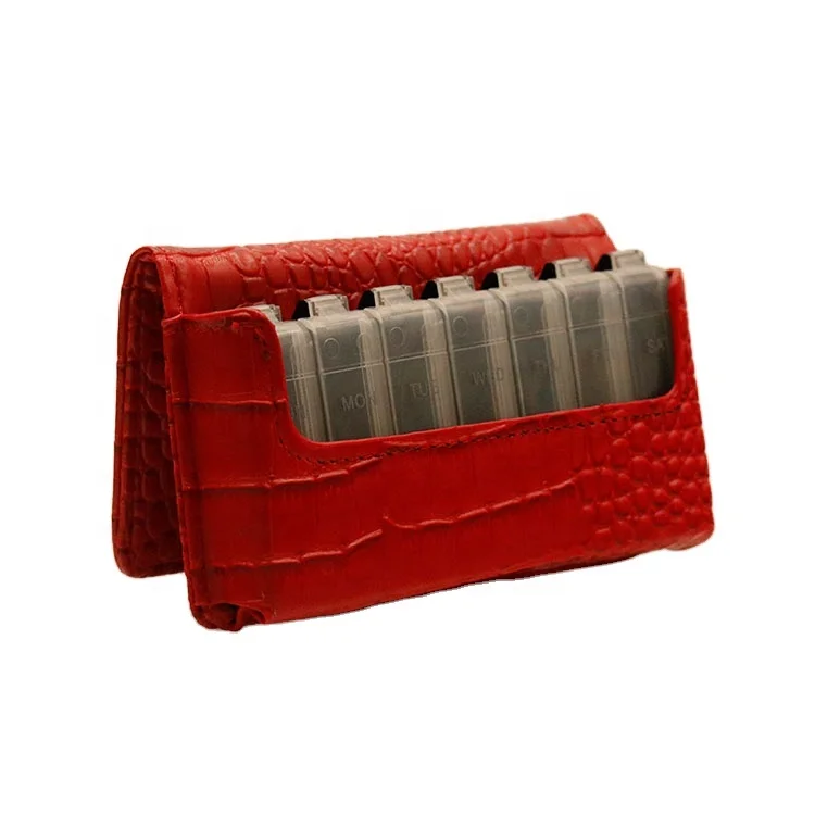 7 Day Pill Box Vitamin and Supplement Holder Portable Travel Leather Pill Case