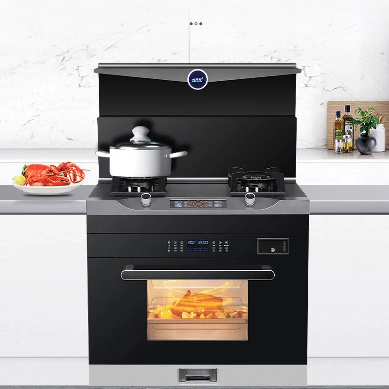High quality Micro steaming and baking machine with range hood and stove stainless steel 2burners for kitchen
