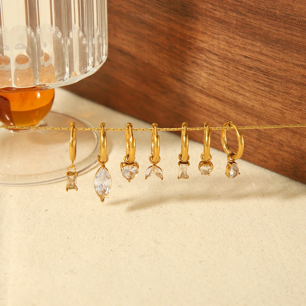 Minimalist Drop Small Hoop Earrings Geometric Rhombus Rectangle Heart Diamond Zircon Gold Plated Huggie Hoop Earrings Women