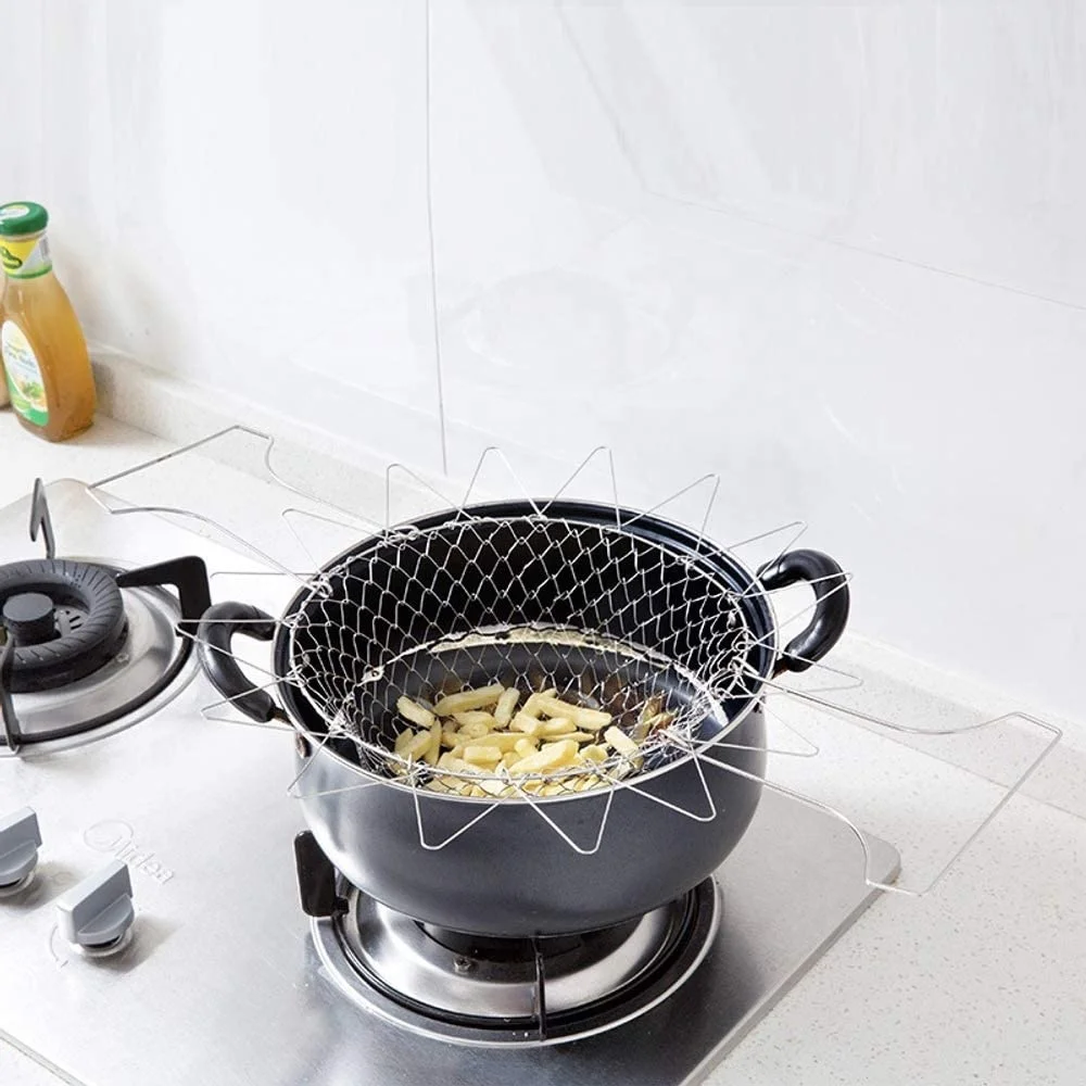 New telescopic kitchen multi-function poaching boiling deep fry basket stainless steel foldable strainer basket colander