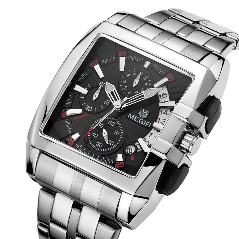 
Megir 2018 analog wrist watch stainless steel bracelet watch square watch for men 