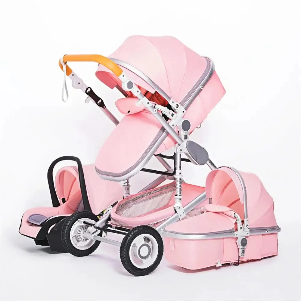 Istaride Multifunctional 3 In 1 Baby Stroller Luxury Portable High Landscape 4 Wheel Stroller Folding Carriage Gold Baby
