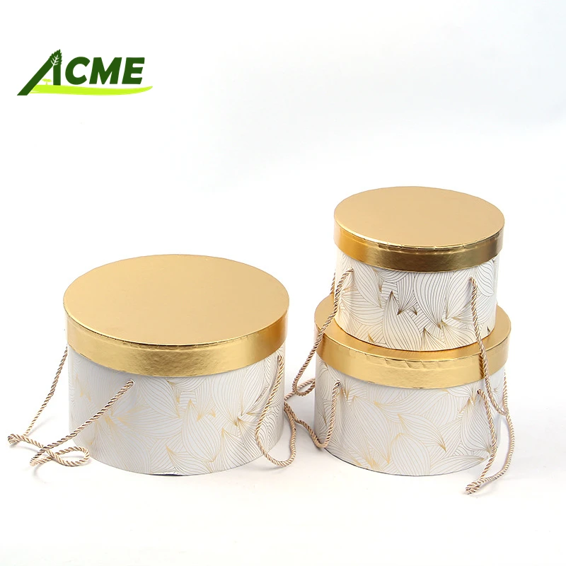 Wholesale custom stock supplier luxury round hot stamping pattern hard cardboard gift flower boxes for packaging